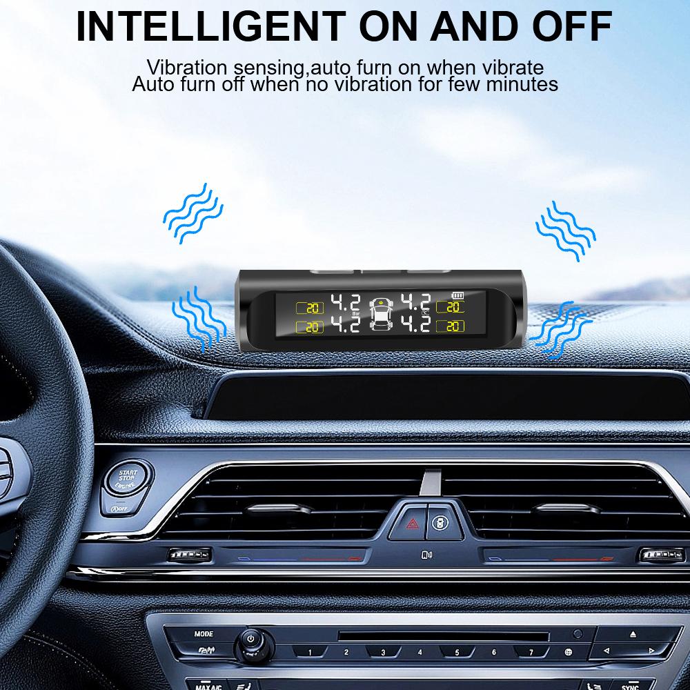 TPMS Tyre Pressure Monitoring System Solar Power LCD Display with 4 Internal/External Sensor  Waterproof Temperature Warning