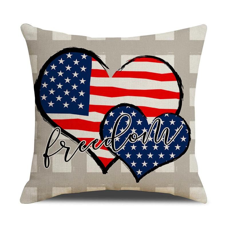 4pcs/Set Cross-Border US Independence Day Pillow Cover Letter Sofa Cushion Cushion Cover Household Goods Without Pillow Core