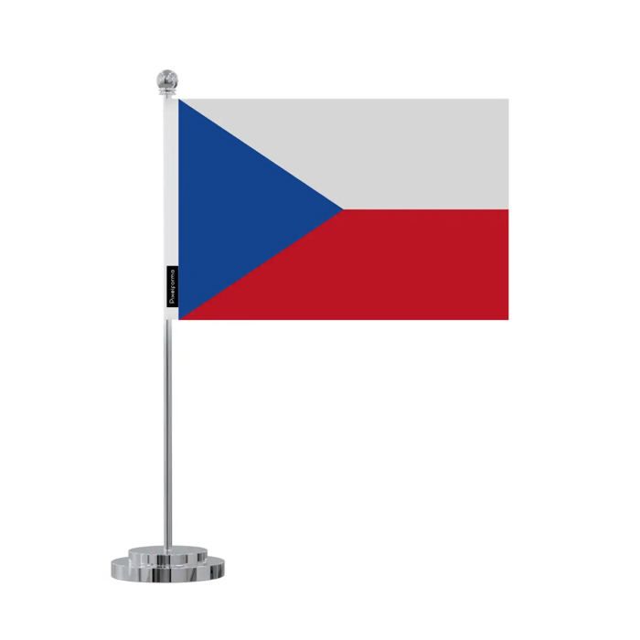 Drapeau De Bureau - Tchéquie - 14 X 21 Cm - Polyester - Impression Recto/verso - Acier Inoxydable