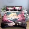 Wolf Sakura Mountain Art Decor Soft Comfortable Duvet Cover Bedding Set Included 1*Duvet Cover & 2*Pillowcases Gift