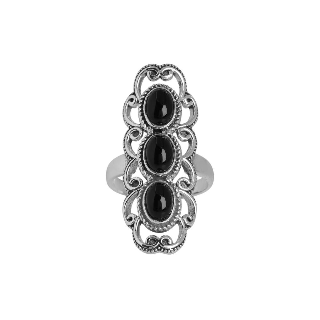 Schwarzer Onyx Silberring, 925 Sterlingsilber Handgefertigter Schmuck, Geschenk für Sie, Silberschmuck für Damen Ar8917