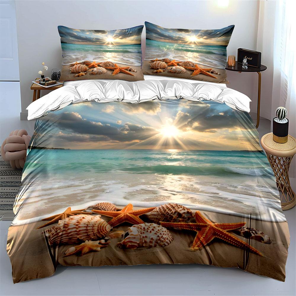Beach Sunshine And Shell Serenity Printed Duvet Cover Set1 Duvet Cover+2 Pillowcasemulti Size Bedroom Bedding Decor