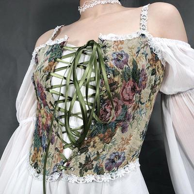 Women's French Retro Lace Tie-Up Camisole Bodysuit Corset