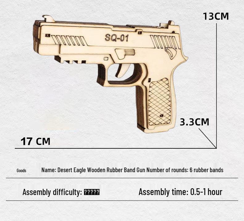 3D Wooden Mauser Pistol Jigsaw Puzzle Model: Rubber Band Launcher - Educational Toy for Boys