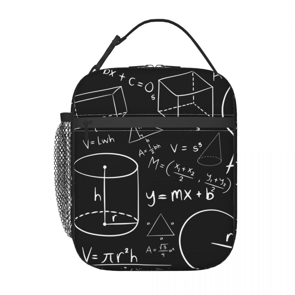Math Themed Black And White Equation Design Insulated Lunch Bag for Women Children Portable Food Boxes Thermal Lunch Box Tote