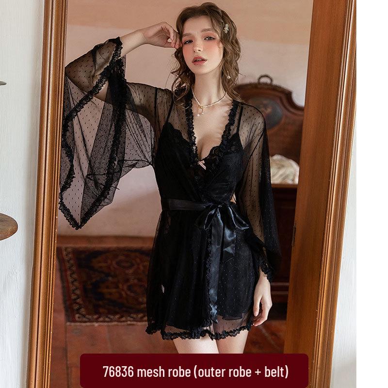 Gold Velvet Spaghetti Strap Nightgown with Chest Pads and Lace Trim - Autumn/Winter Collection