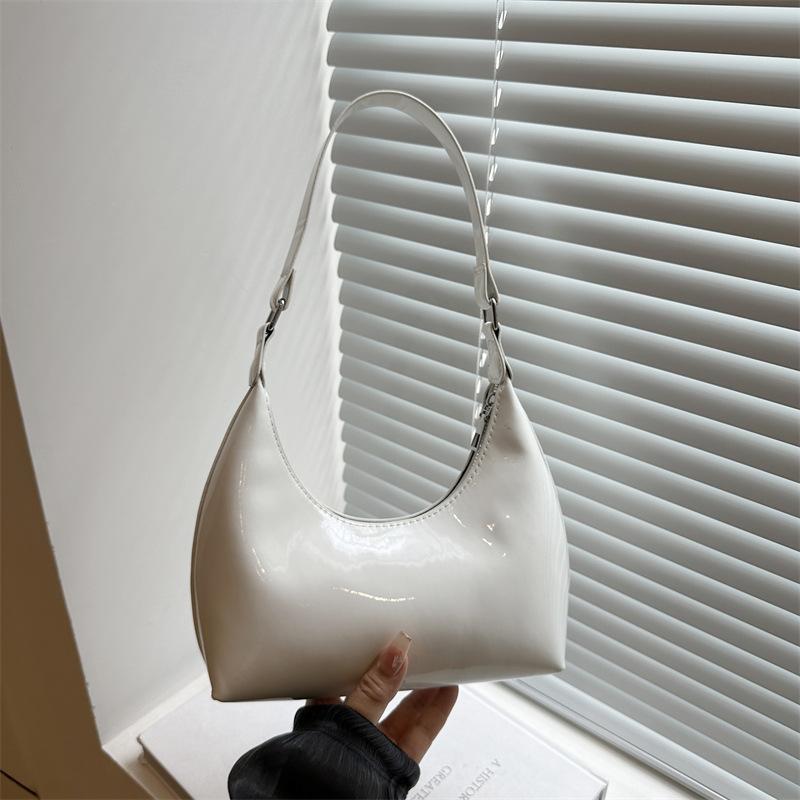 Premium texture underarm bag personalized retro glossy crescent bag trendy versatile shoulder bag women