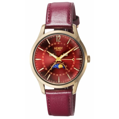 

Henry London Watch, 38.5mm, Red Dial, Stainless Steel Crystal, Quartz Movement, Moonphase, White, Made in the UK, London Watch HL39-LS-0426, Officiall