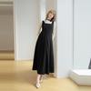 ELLE Solid Color U-Neck Mid-Length Wool Sleeveless Dress Women dresses Black L7WLM025