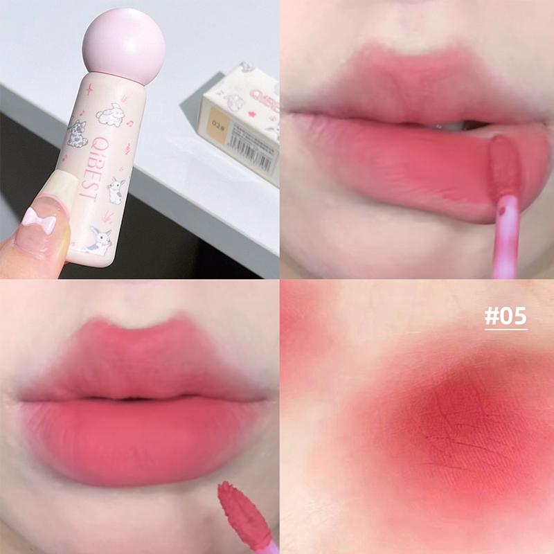 QIBEST Nude Matte Lip Modder Waterproof Niet-plakkende Vloeibare Lippenstift Langhoudend Hoog Gepigmenteerde Lipgloss Tint Koreaanse Cosmetica