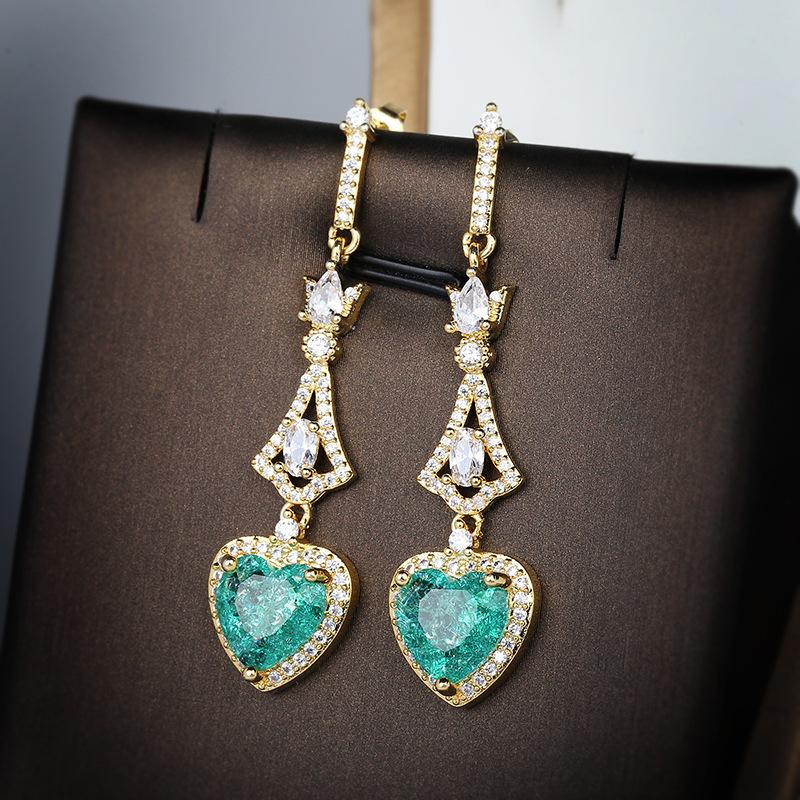 silver palace style earrings light luxury crystal retro earrings unique Paraiba earrings party birthday gift