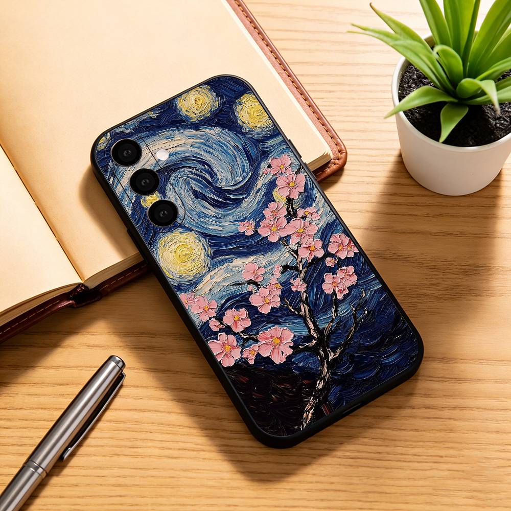 

Van Gogh The S-Starry N-Night Phone Case Black Silicone Soft For Samsung Galaxy A73,A72,A71,A70,A53,A52,A51 Samsung a12