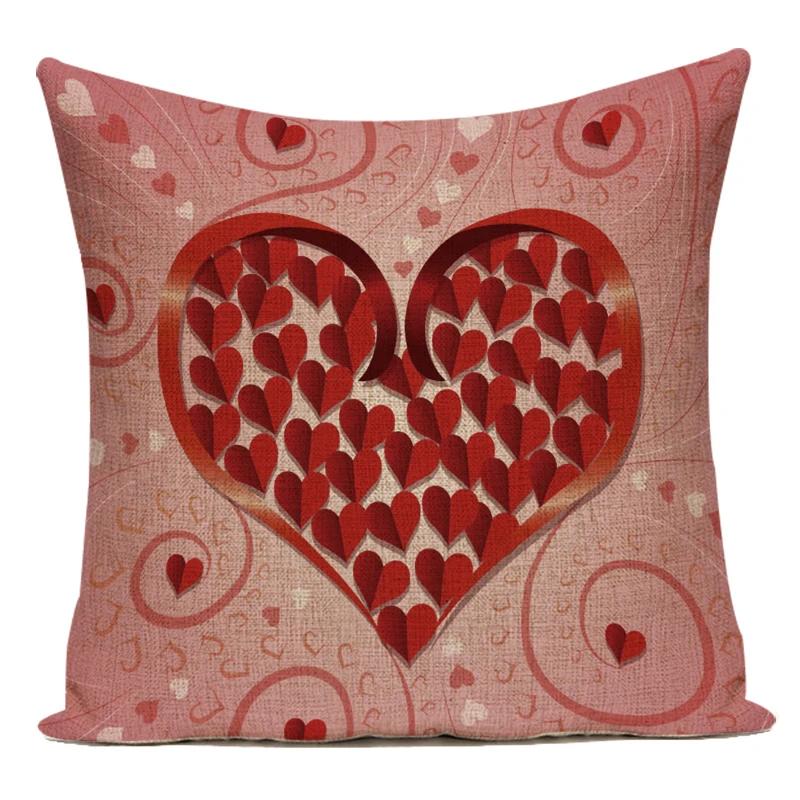 Square Valentine'S Day Lovers Couple Throw Pillow Case Hearts Balloons Print Pillowcase For Sofa Seat Hotel Home Pillow Cover
