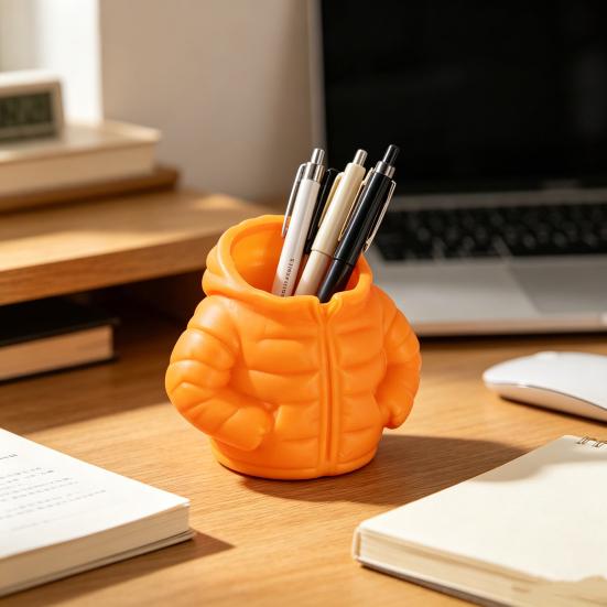 Puffer Jacket Pen Holder, 3D Printed Desk Organizer, Novelty Stationery Holder for Office Home, Creative Gift for Kids Students