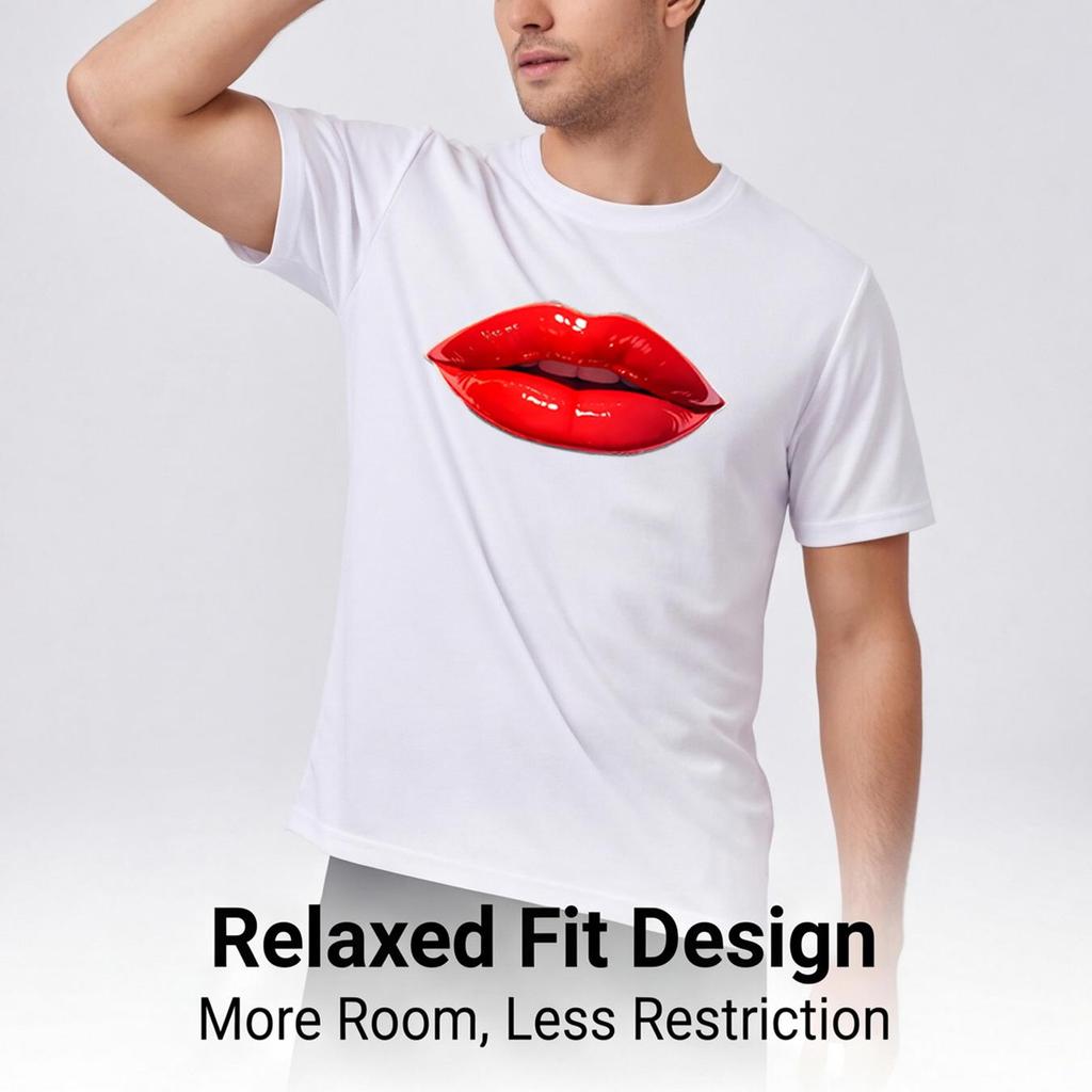 Glossy Red Lips 3D All Over Print Men's Crew Neck T-Shirt