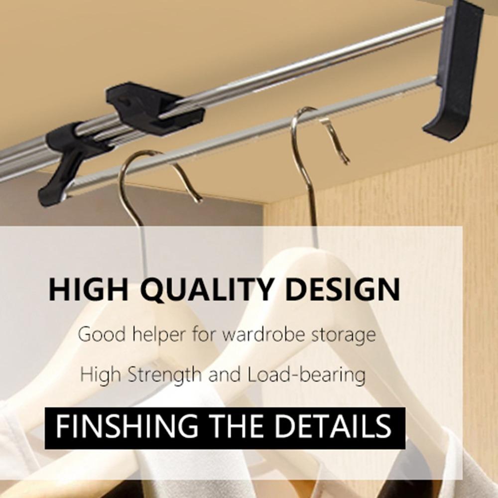 Easy Install 30cm Length Clothes Rail Telescopic Top Mounted Telescopic Rod Black Pull Out Closet Organizer Clothes Hanging