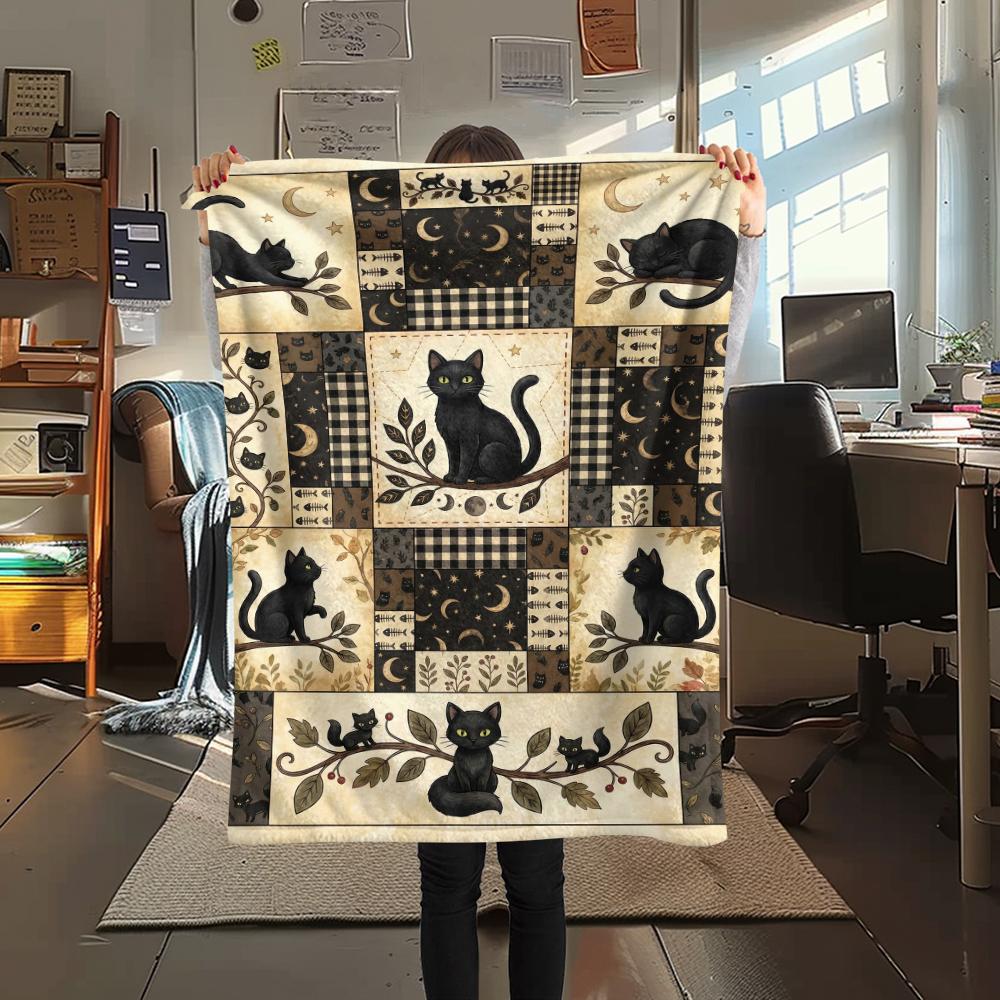 1Pc Patchwork Cat Print Flannel Blanket, High quality Comfortable for All Seasons, Home Decor, Warmth and Comfort, Perfect for Christmas Gifts63