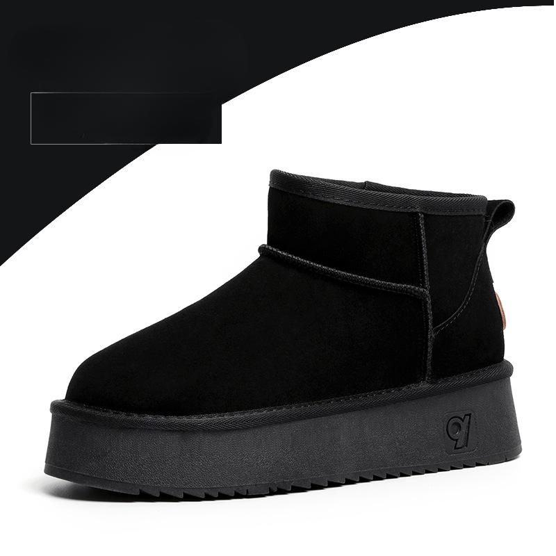 Snow boots women's winter fur integrated warm short boots thick soled cowhide with fleece women's cotton shoes women's cotton boots