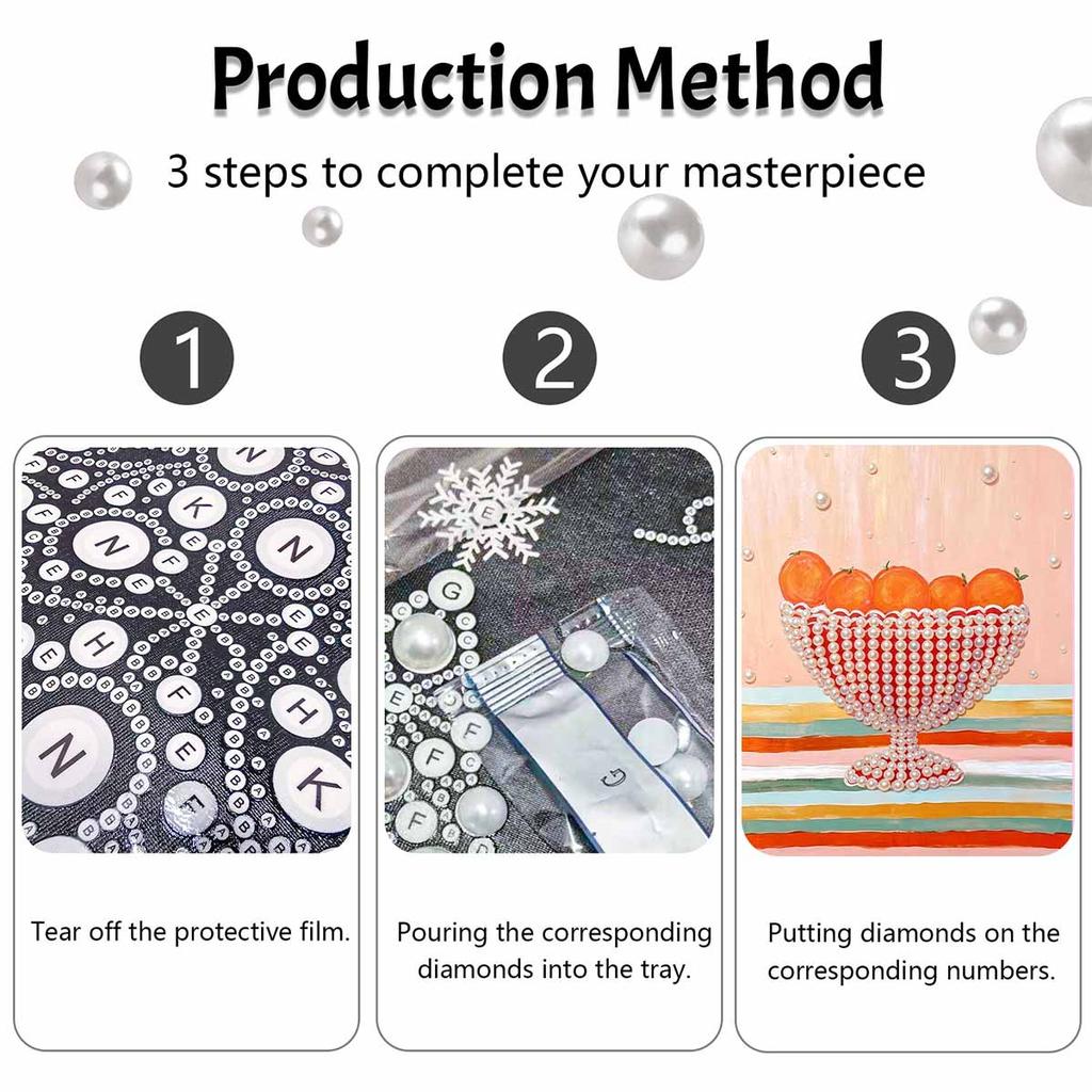 Easy DIY Framed Pearl Bead Painting Kit with Orange Fruit in Bowl Pattern 3D Sparkling Canvas Art for Home Decoration Gift Idea