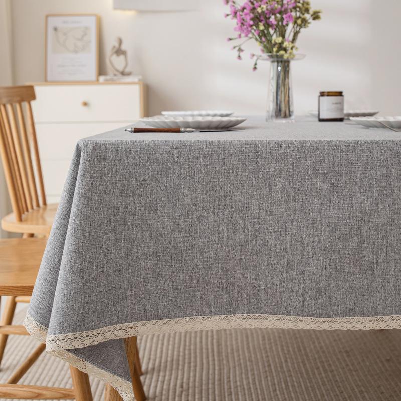 Imitation Cotton And Linen Tablecloth Waterproof And Oil-Proof Leave-In Light Luxury High-End Coffee Table Tablecloth Rectangular Solid Color