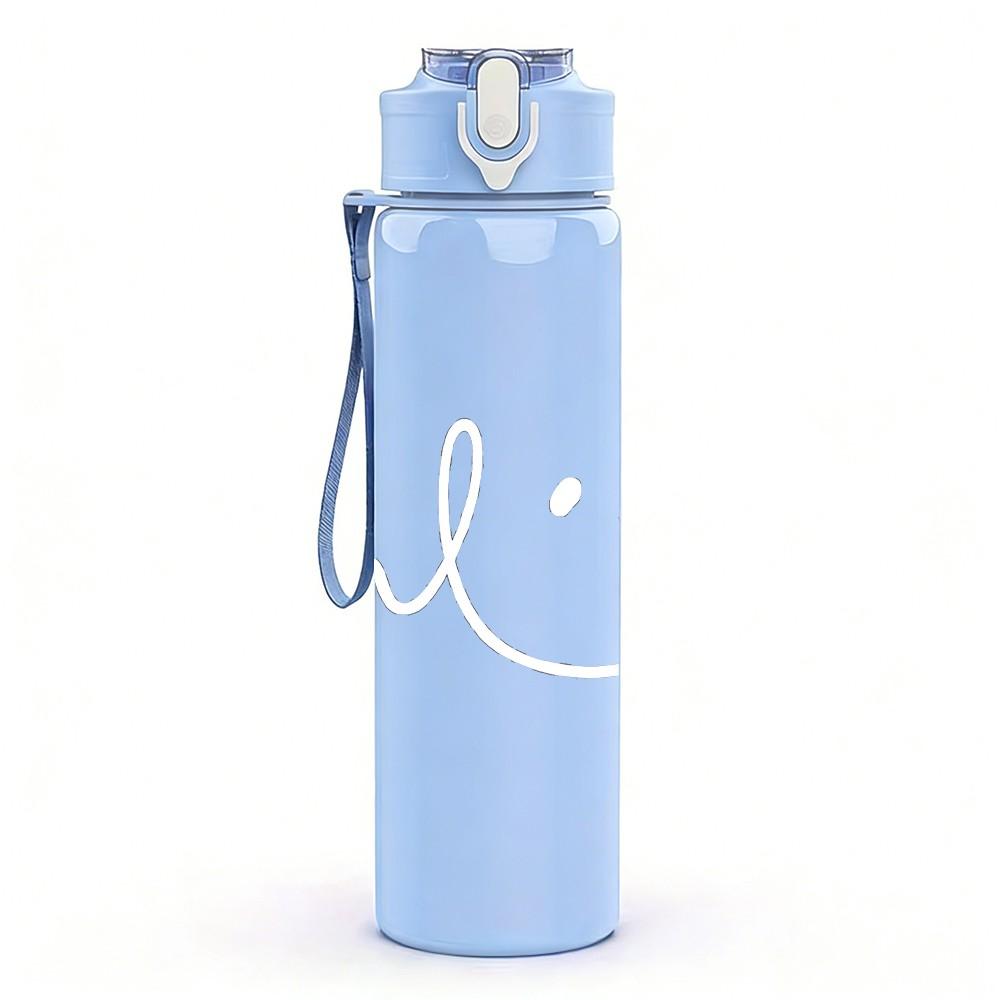 1PC Salute Minimal Text Sketch Print 750ml Color Plastic Sports Water Bottle Leakproof Flip Straw Lid Suitable for Sports Office Home Use