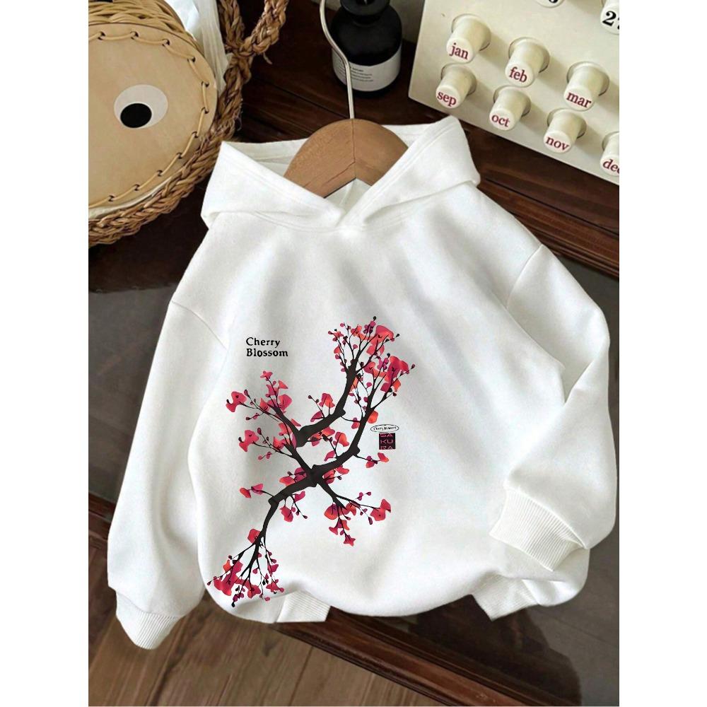 Plum Blossom Printed Children's Hooded Sweater Spring and Autumn Long-sleeved Hoodie Children's Casual Fashion Top