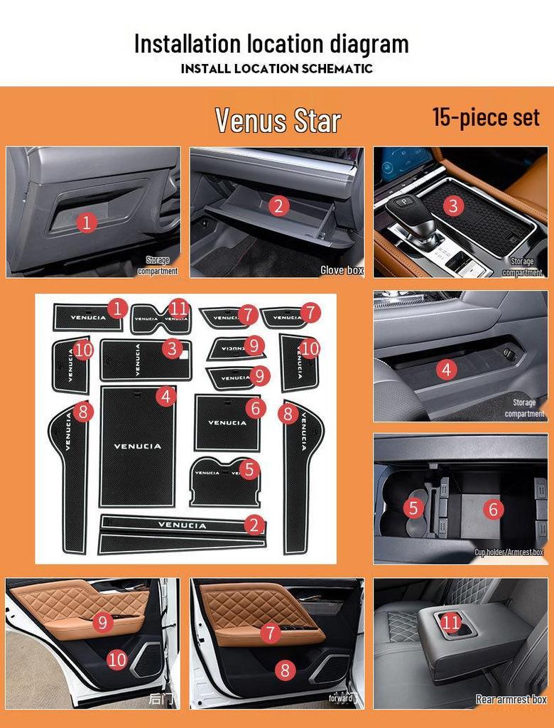 Venucia Star Door Groove Mat & Cup Holder Accessories