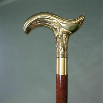 Antiker Designer Messing Gold Stockgriff mit Holzstock als Geschenk