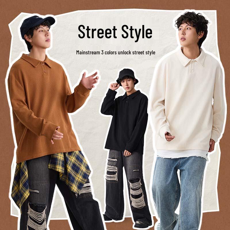 Jeanswest Men's 2025 Autumn Maillard Retro Loose Polo Shirt