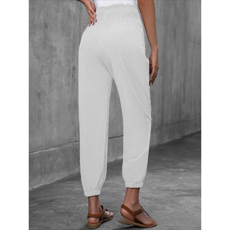 YYFS Women's Fashion Casual Solid Color Print High Waist Trousers Pants & Capris