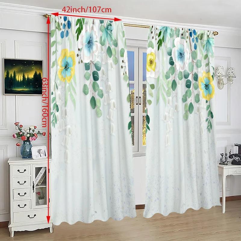 2PCS- Watercolor flower - printed curtain - Polyester material - suitable for bedroom   living room   study   private space