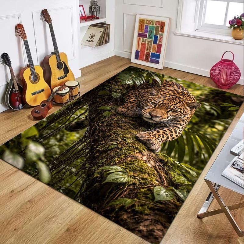 Wild Leopard Print Area Rug Non-Slip Washable Soft Wildlife Floor Mat for Living Room Bedroom Jungle Home Decor