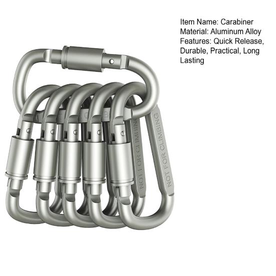 6Pcs Locking Carabiners D Ring Key Clip Spring Snap Hook Latch Hooks