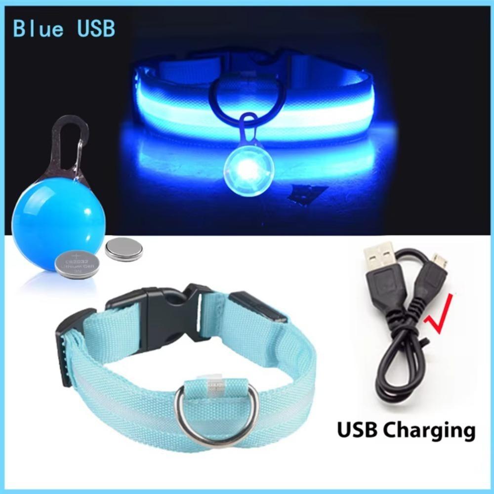 Luxury With Flashing Pendant Glowing Dog Collar USB Adjustable Luminous Safety Collar Detachable Loss Prevention LED Collar Cat (Blue,XS) синий