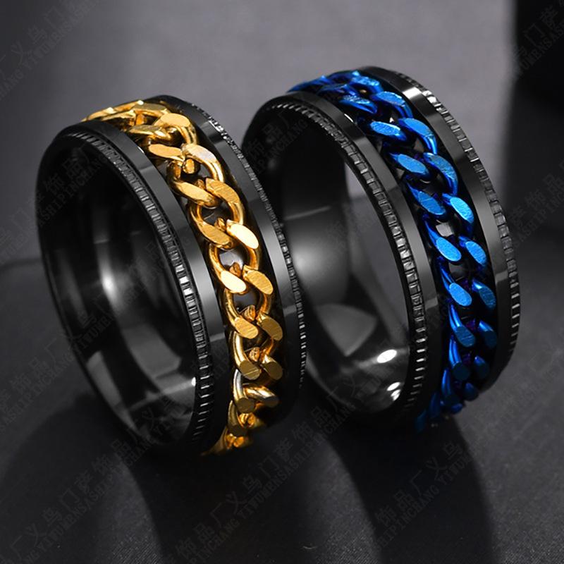 Europe and the United States new stainless steel personalized men's ring rotating chain men's ring a hair accessories