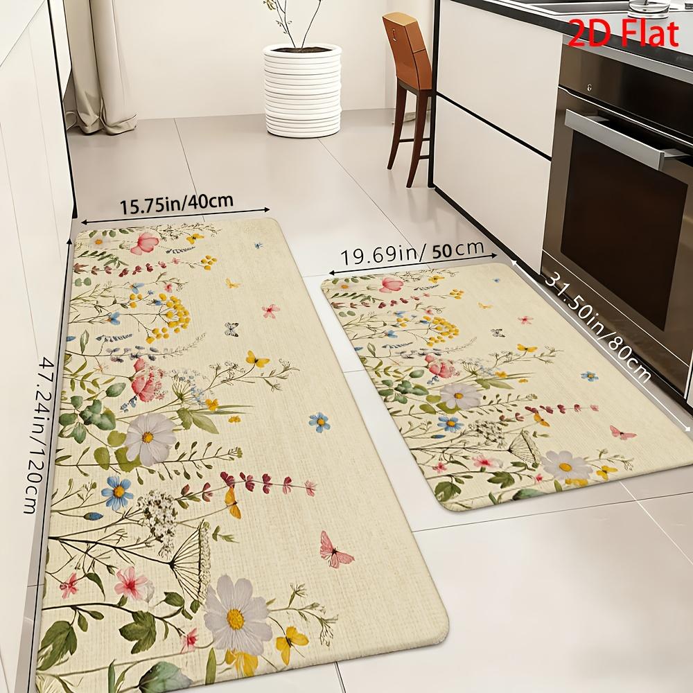 1Pcs Anti Fatigue Kitchen Rugs Floral Print Waterproof Non Slip Thick Cushioned Kitchen Mat Heavy Duty Comfort Standing Mat for