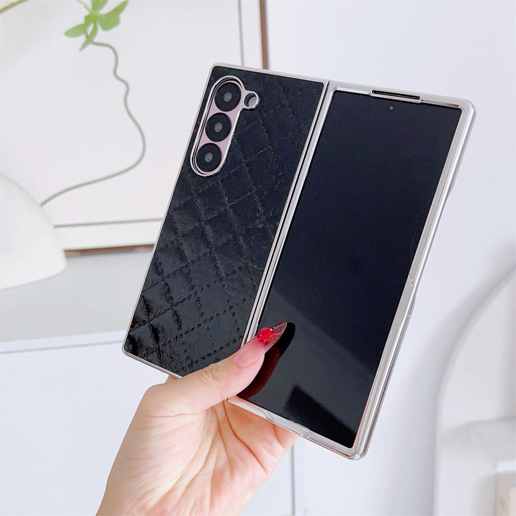 Electroplate Frame Phone Case for Samsung Galaxy Z Fold 7 6 5 4 3 Fold7 Fold6 Fold5 Luxury Leather Shock Proof Protective Cover