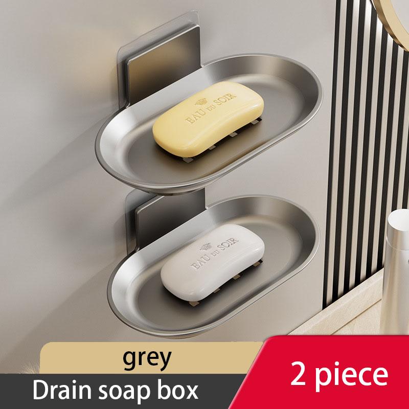 Bathroom Space Aluminum Soap Box Without Punching With Drain Tray Wall Soap Storage Box Wall Hang Soap Rack