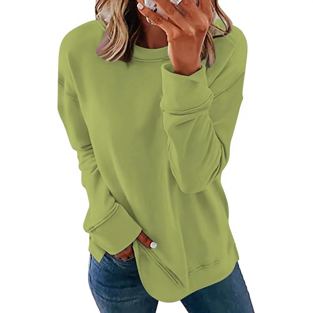 European & American Women's Round Neck Solid Color Long Sleeve Autumn Hoodie Pullover (2024)