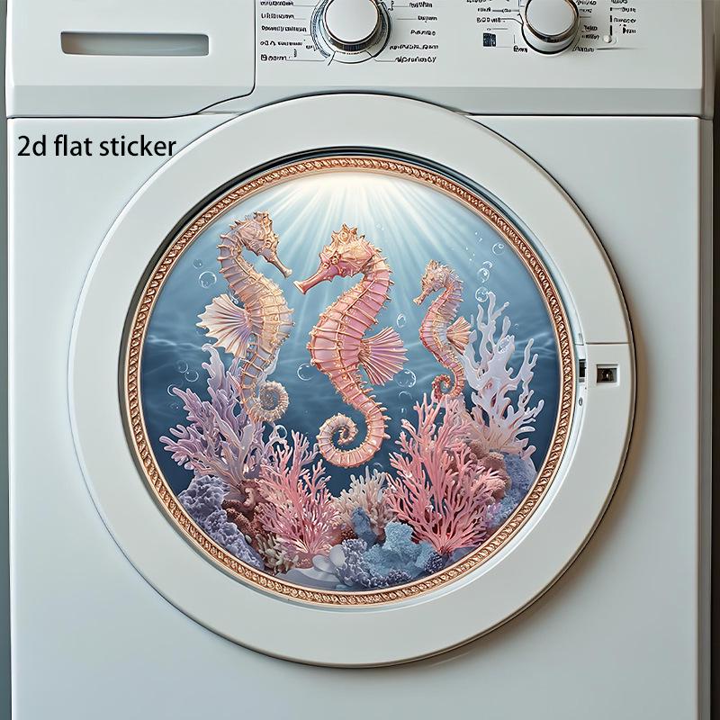 

Deep Sea Seahorse Round Stickers - Removable PVC for Laundry Room & Balcony Decor One piece