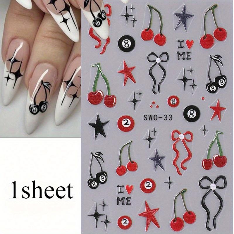 

5D Глянцевые наклейки для ногтей для женщин и девушек, 1 шт. самоклеящиеся тисненые наклейки с вишней, звездой, бантом, мультяшным тематическим украшением