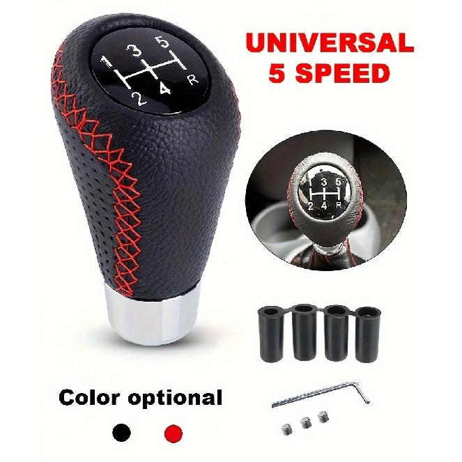 Universal 5 Speed Manual Leather Red Stitch Gear Shift Knob Car Gear Stick Shift Knob Lever Manual Transmission M8 M10 M12
