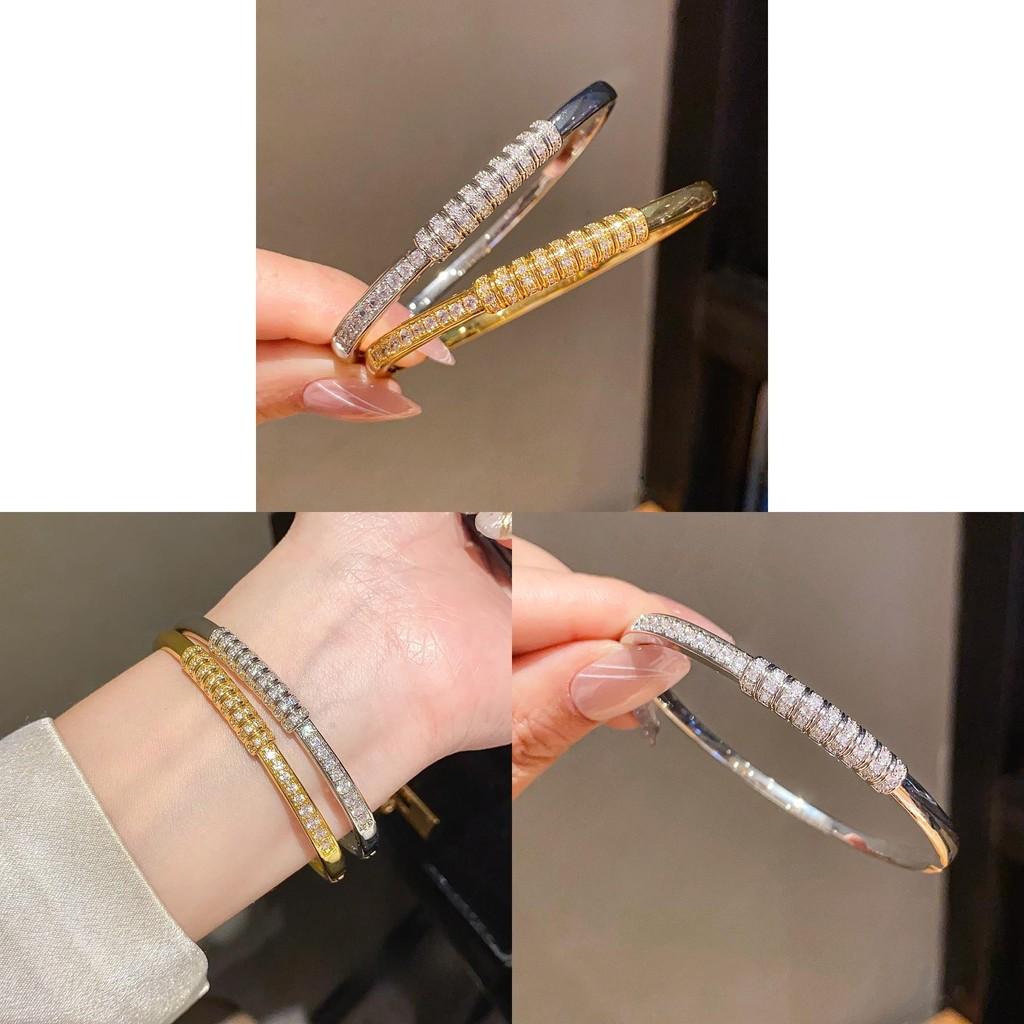 Copper Zirconia Round Bangle With Geometric Design For Womens Fashion Jewelry