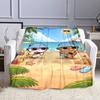 Cartoon Bears Enjoying a Sunny Beach Day Patterned flannel blanket perfect for the bedroom living room, sofa, or a little nap
