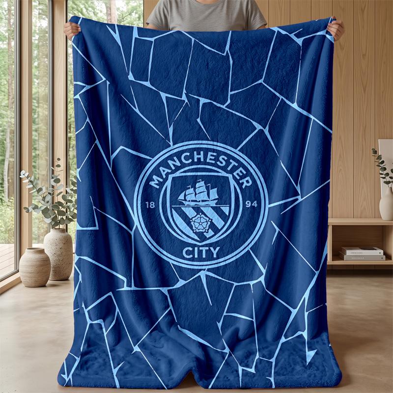 Manchester City Theme Blanket Soft Flannel Fleece Blanket Warm Lightweight Throw Blanket for Home Sofa Bed