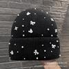 Autumn and winter new pearl bow light luxury wool hat women's big head circumference shows a small face, cold-proof ear protection knitted hat