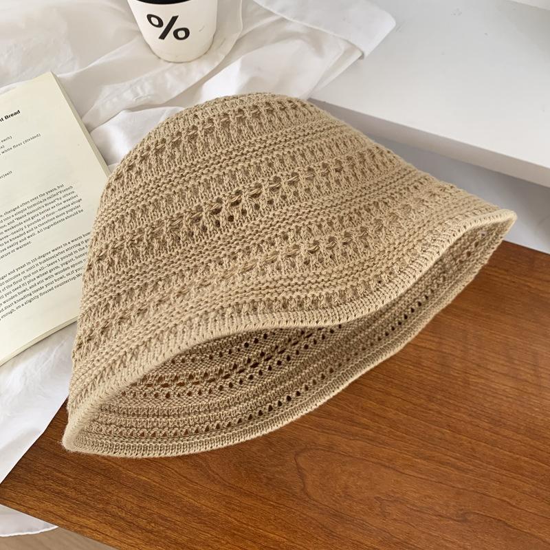 Bucket Hat Women's Summer New Knitted Hollow Bucket Hat Sunshade Sunscreen Hat Versatile Basin Hat