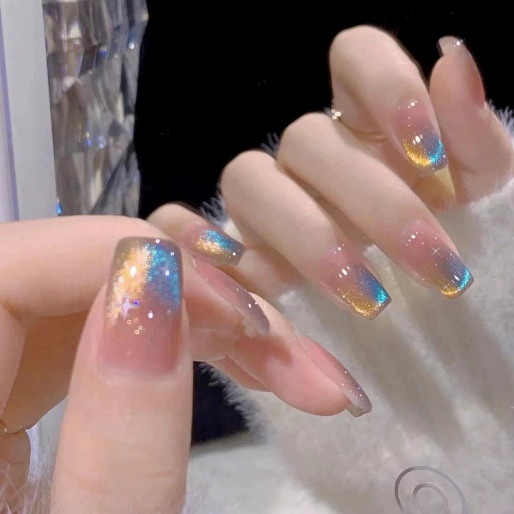 Handmade Nails Two-color Sequins Style Manicure Wearable Nail Stickers Tiktok Hot Selling Finished Products