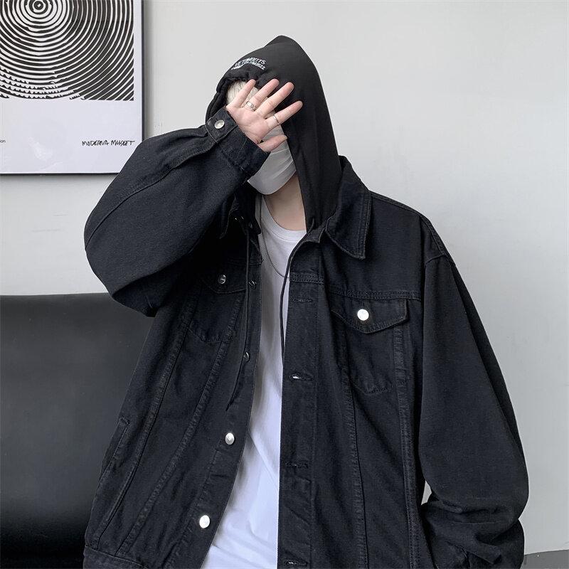 

2025 куртка с капюшоном из денима для мужчин, ретро-мотоциклетное базовое пальто, мужская уличная куртка-бомбер в стиле хип-хоп, мужская ковбойская куртка Chaqueta Hombre L чёрный
