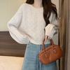 2026 Autumn/Winter Women's Round Neck Cable Knit Fluffy Sweater Coat
